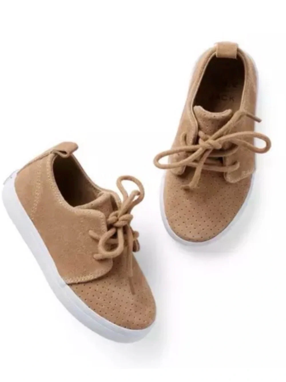 Janie and Jack Tan Suede Perforated Lace-Up Kids Dress Sneakers